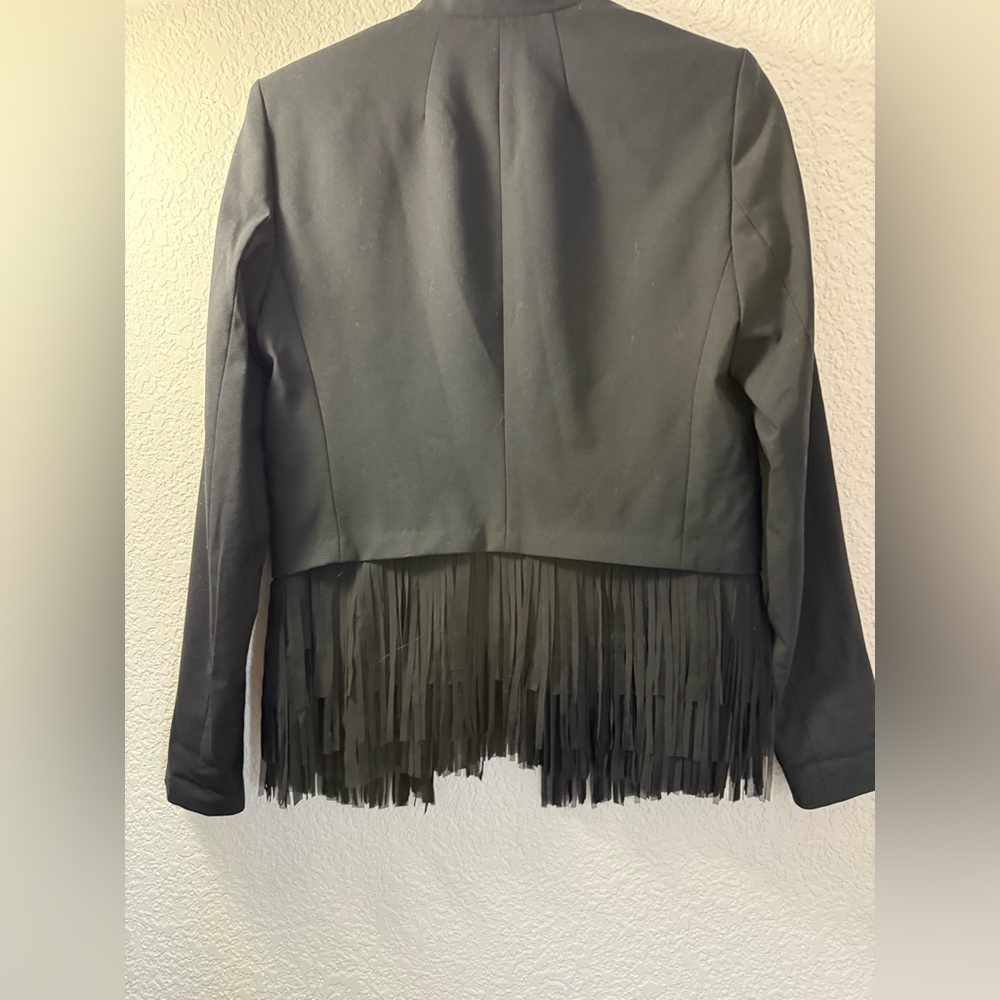 Banana Republic Fringed Black Cropped Open Front Wool Blend Blazer - Picture 7 of 13